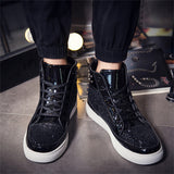 Hip Hop Waterproof Lace Up Sequin Rivet Boots for Men