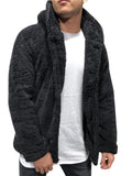 Men's Casual Solid Color Button Hooded Fleece Coats