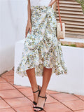 Floral Printed Irregular Hem Chiffon Skirts