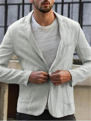 Men's Slim Fit Lapel Collar Casual Linen Blazer Jacket