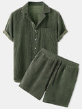 Corduroy Short Sleeve Shirts +Shorts Sets