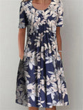 Women's Casual Floral Printed Round Neck Dresses