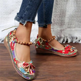 Ladies Ethnic Style Embroidered Ankle Strap Loafers