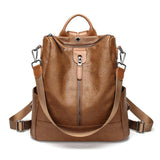 Women's Soft Leather Travel Leisure Multi-function Backpack