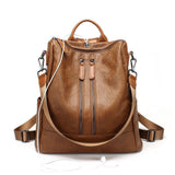 Women's Soft Leather Travel Leisure Multi-function Backpack