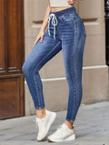 Elastic Waist Drawstring Stretch Jeans for Women