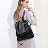 Women's Soft Leather Travel Leisure Multi-function Backpack