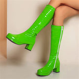 Patent Leather High Square Heels Long Boots