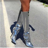 Fashion Pointed Toe Over Knee Side Zipper Thigh-High Boots With Stiletto Heels