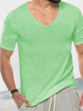 Men's Cozy V Neck Slim Fit Short Sleeve Knitted Shirts for Summer