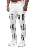 Trendy Men's Black&White Graffiti Paint Slim Fit Jeans