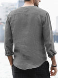 Men's Super Soft Cotton Linen Casual Round Neck Long Sleeve Shirts