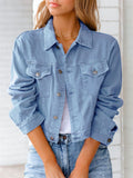 Elegant Temperament Chest Pocket Collar Button Denim Jacket