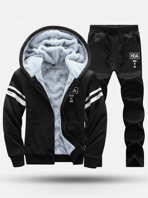 Windproof Thick Hooded Sportswear Male Two Pieces Set