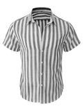 Men's Summer Classic Stripe Lapel Short Sleeve Button Beach Shirts