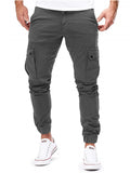 Solid Color Ankle Banded Pants With Multiple Pockets