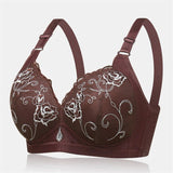 Women's Wireless Floral Embroidered Comfy Bras - Wine Red