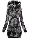 New Casual Pullover Striped Hooded Drawstring Slim Long Hoodies