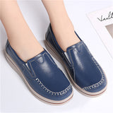 Korean Style Women Walking Leather Plus Size Round Toe Loafers