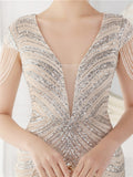 Graceful Patchwork Design Sexy Slim Contrast Color Sequins Evening Dresses