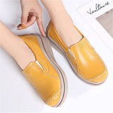 Korean Style Women Walking Leather Plus Size Round Toe Loafers