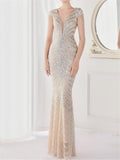 Graceful Patchwork Design Sexy Slim Contrast Color Sequins Evening Dresses