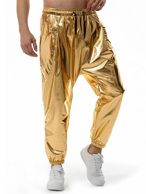 Shiny Stretchy Mid Waist Trendy Party Pants for Men