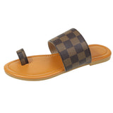 Trendy Plaid Toe Ring Flat Female Slippers in Summer