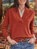 Women's Fashion V Neck Pure Color Extra Loose Pullover Tops