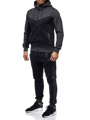 Classic Leisure Contrast Color Men's Hooded Two Pieces Set