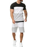 New Fitness Patchwork Homewear Shorts Sleeve T-Shirt + Shorts