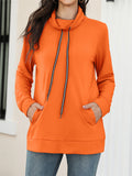 Trendy Kangaroo Pocket Funnel Collar Drawstring Sweatshirt for Lady