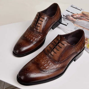 Vintage Brogue Crocodile Printed PU Oxford Dress Shoes for Men