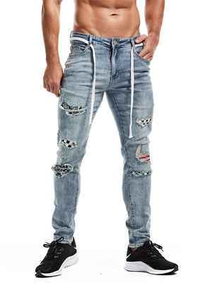 Men's Sylish Close-fitting Hip-hop Light Blue Jeans