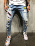 Men Slap-up Frayed Hand Painted Patchwork Jeans