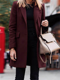 Winter Medium Length Breasted Solid Color Suit Women's Coats