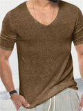 Men's Cozy V Neck Slim Fit Short Sleeve Knitted Shirts for Summer