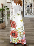 Female Classy Button Up Deep V-neck Lace Sleeve Maxi Dress