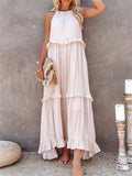 Romantic Ruffles Swing Sleeveless Halter Maxi Dress for Women