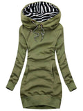 New Casual Pullover Striped Hooded Drawstring Slim Long Hoodies