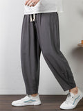 Simple Style Cotton And Linen Summer Leisure Plus Size Loose Wide-Leg Cropped Trousers