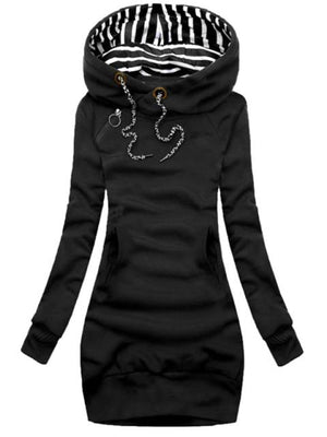 New Casual Pullover Striped Hooded Drawstring Slim Long Hoodies