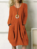 Cotton Linen Casual Oversized Big Pockets Women's Dress