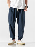 Men Cotton Linen Lightweight Drawstring Pants