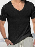 Men's Cozy V Neck Slim Fit Short Sleeve Knitted Shirts for Summer