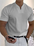 Muscle Men's Short Sleeve Stretchy Summer V Neck Shirt for Sports