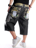 Trendy Street Hip-Hop Style Wings Embroidered Oversize Cropped Pants