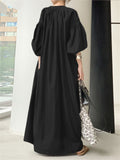 Lady Cotton Linen Lapel Solid Glossy Trending Leisure Long Dresses