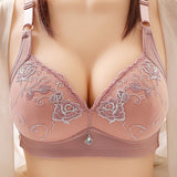 Women's Wireless Floral Embroidered Comfy Bras - Wine Red