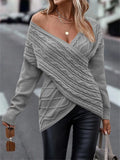 Sexy Lady V Neck Crisscross Jacquard Slim Fashion Knitted Sweaters